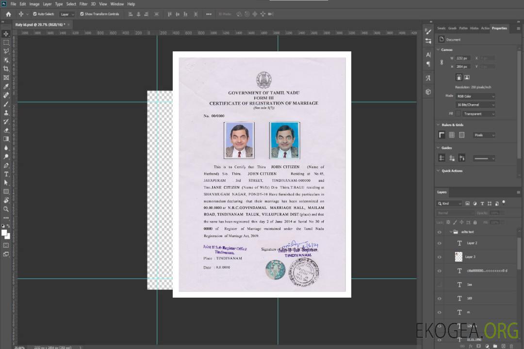 INDE (TAMIL NADU) acte de mariage template